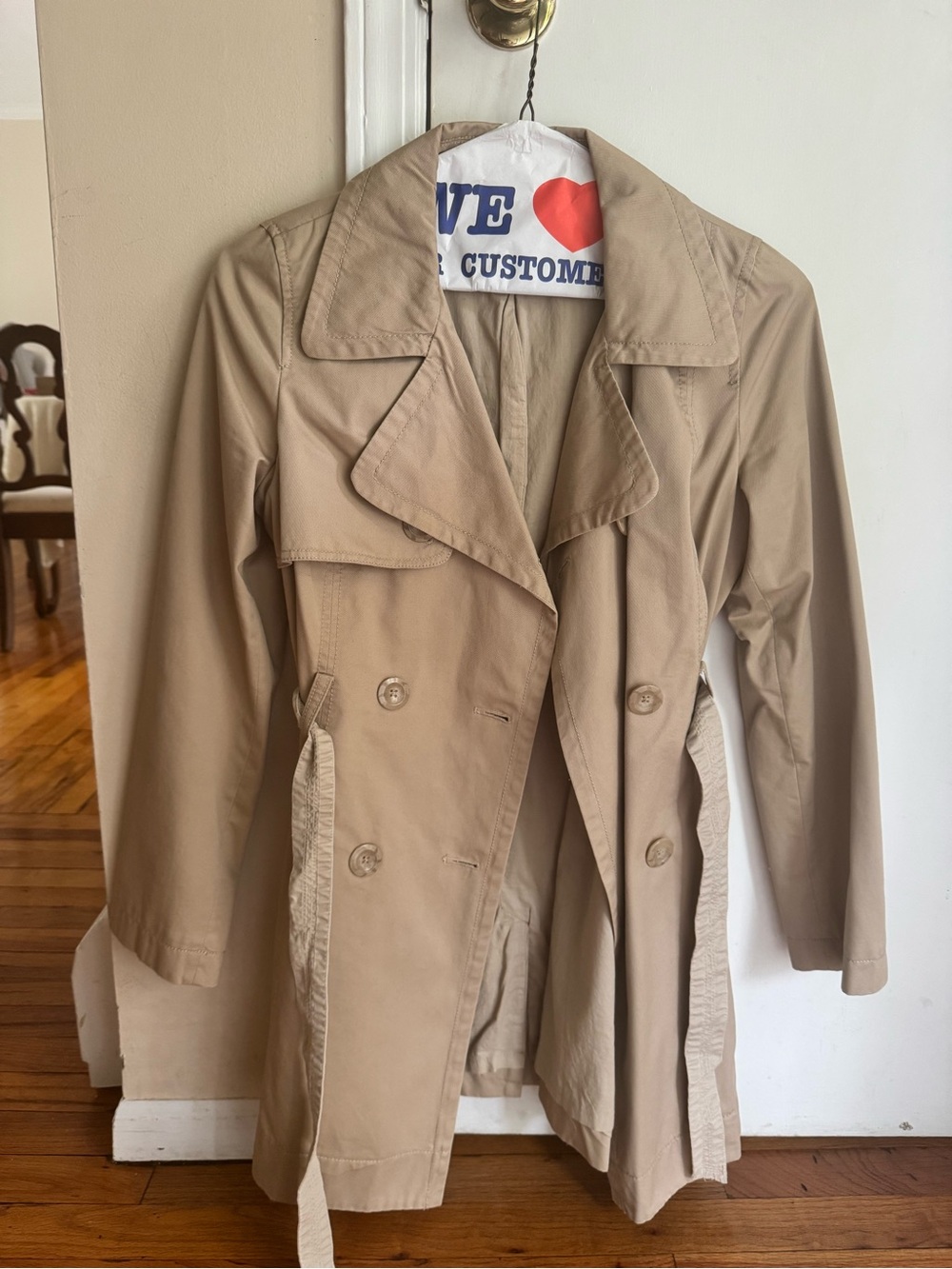 Old Navy Tan Double-Breasted Trench Coat with Waist Tie